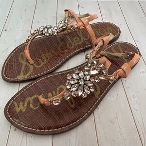 Sam Edelman Women's Stone Strappy Sandal Size 10 Patent Leather Peach Thong